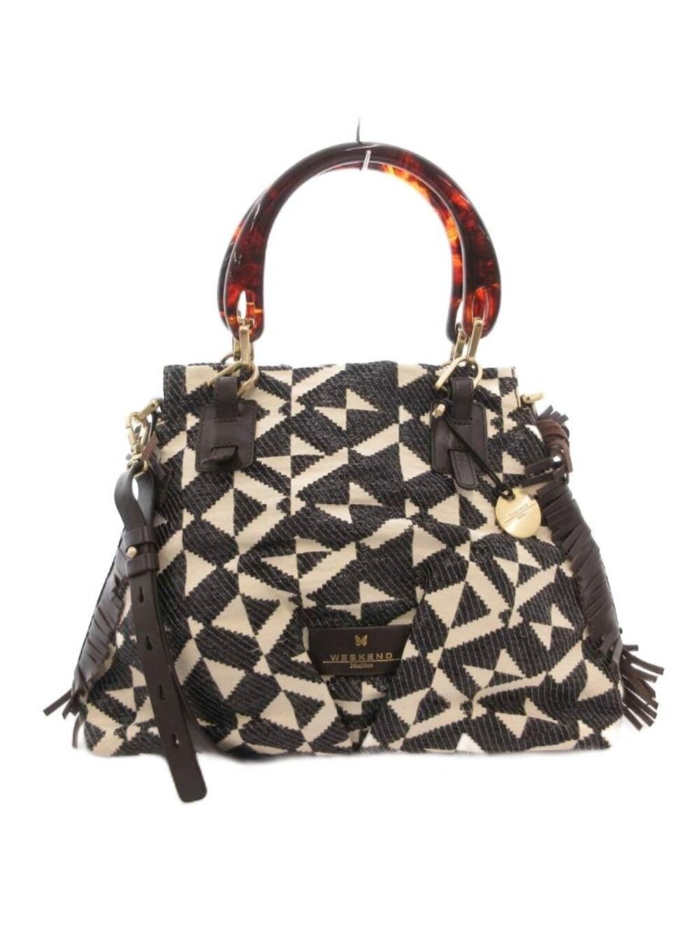 Max Mara Weekend Line 2-Way Shoulder Bag Black Ivory All Over Print